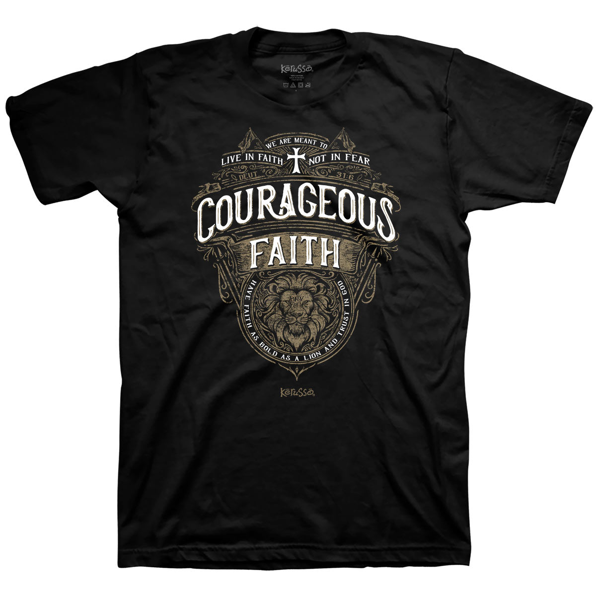 Kerusso Christian T-Shirt Courageous Faith Proverbs 28:1