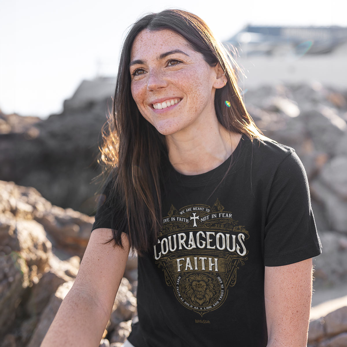 Kerusso Christian T-Shirt Courageous Faith Proverbs 28:1