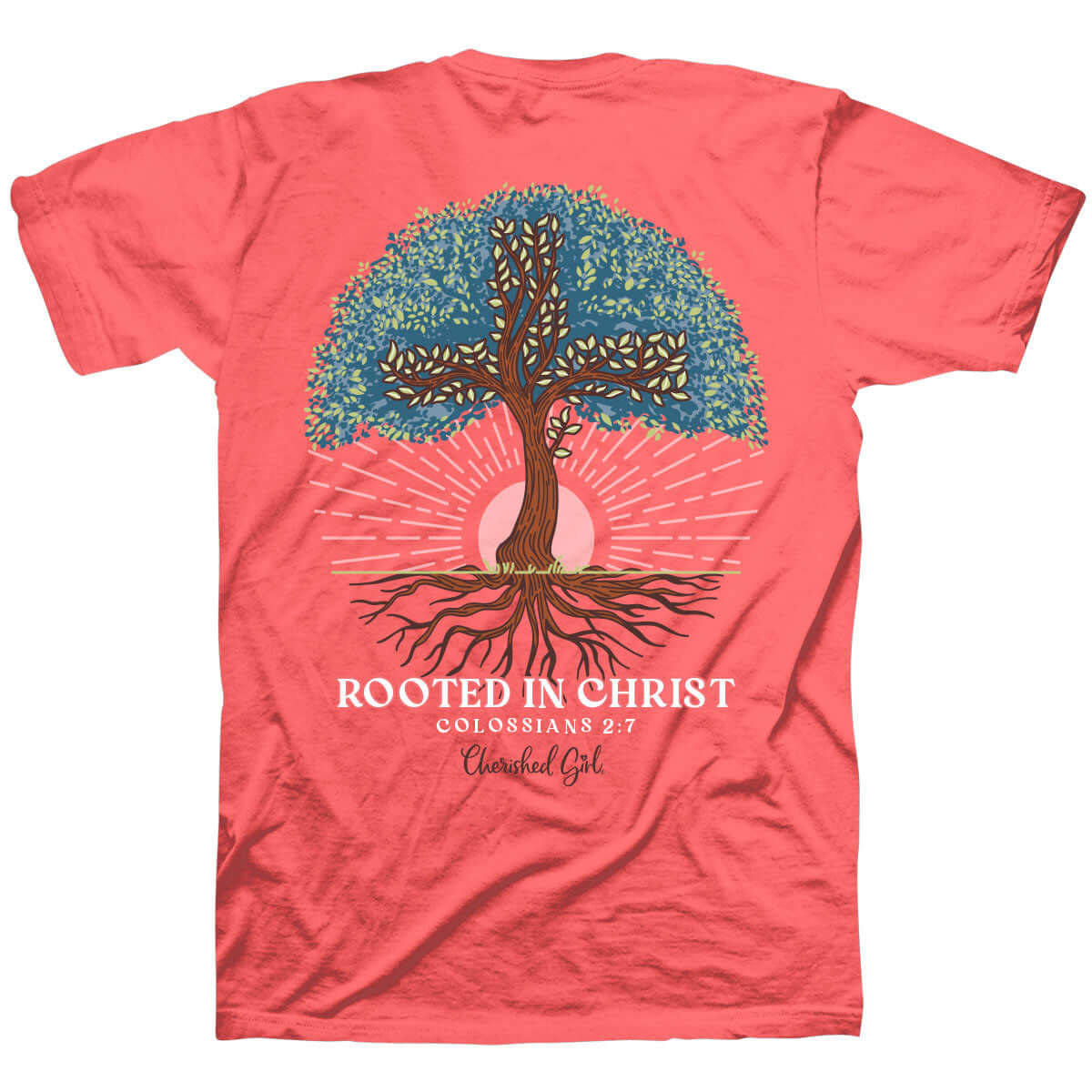 Cherished Girl Womens T Shirt Rooted In Christ Back Mockup