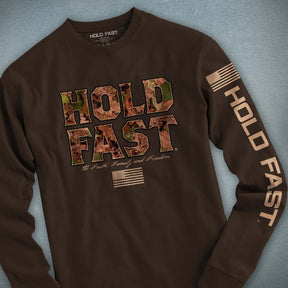 HOLD FAST Mens Long Sleeve T-Shirt Camo Hold Fast